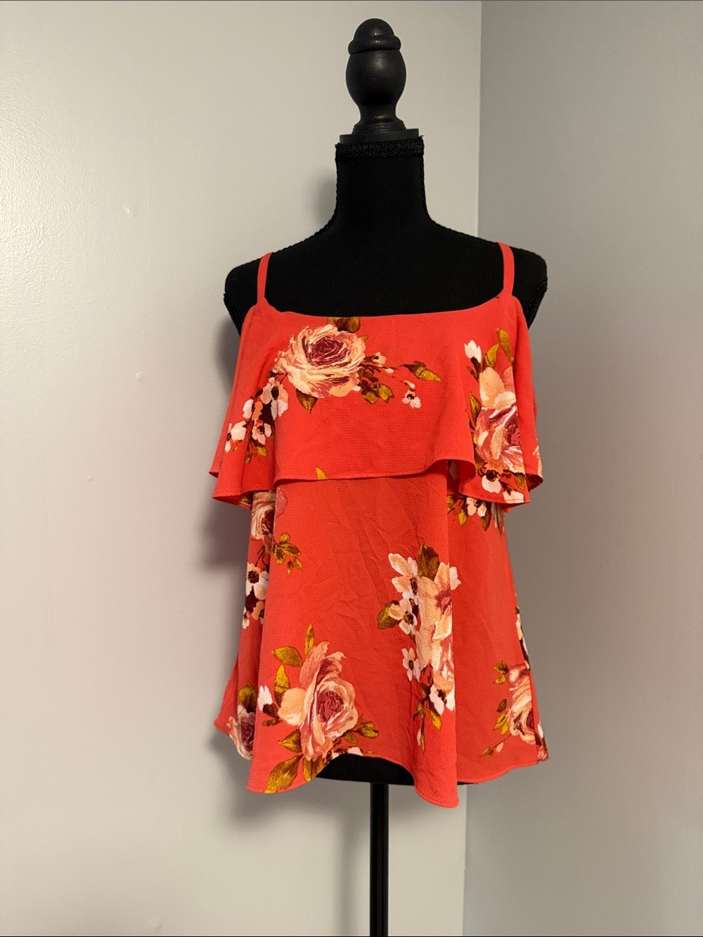 bobeau Coral Floral Ruffle Cami